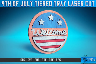 4th of July Tiered Tray Laser Cut SVG | Tiered Tray Laser Cut SVG Design | CNC Files SVG Fly Design 