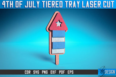 4th of July Tiered Tray Laser Cut SVG | Tiered Tray Laser Cut SVG Design | CNC Files SVG Fly Design 