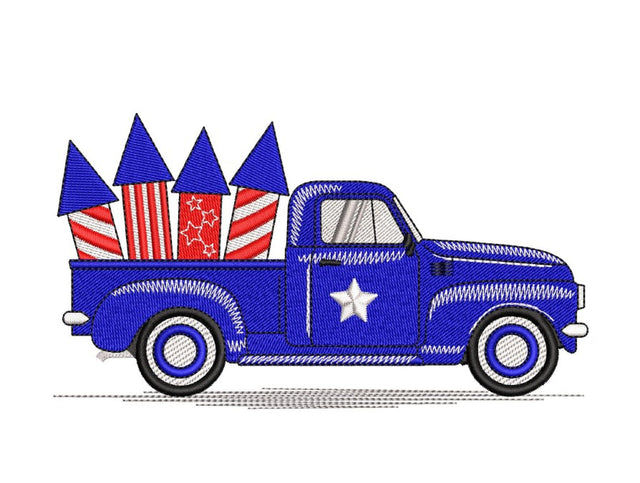 4th Of July Truck Embroidery Design, Independence Day Embroidery File, 4 sizes, Instant Download Embroidery/Applique DESIGNS Nino Nadaraia 