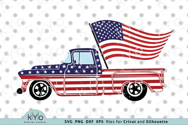 4th of July truck with American flag png dxf svg files SVG kYo Digital Studio 