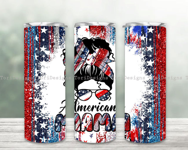 4th of July Tumbler PNG, American Mama Tumbler Sublimation Design Download, Momlife Seamless 20oz Skinny Tumbler Design PNG Sublimation ToriDesigns 
