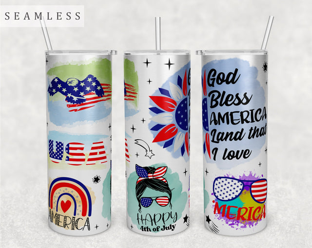 4th of July Tumbler Wrap, 20 Oz Skinny Tumbler Sublimation Design, Seamless Independence Day Tumbler PNG Sublimation HappyDesignStudio 