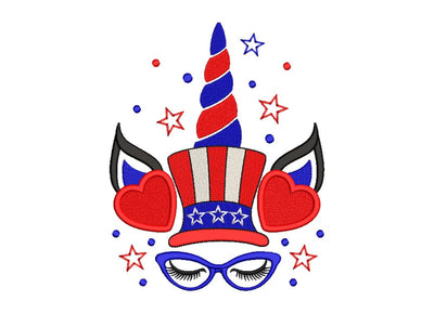4th of July Unicorn Embroidery Design, Independence Day Embroidery File, 4 sizes Embroidery/Applique DESIGNS Nino Nadaraia 