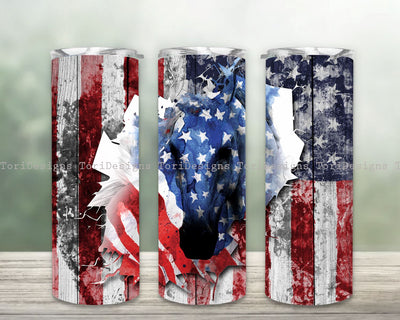 4th Of July US Flag PNG Tumbler Wrap, American Flag Horse 20 Oz Skinny Tumbler Template, Independence Day Patriot PNG File Sublimation ToriDesigns 
