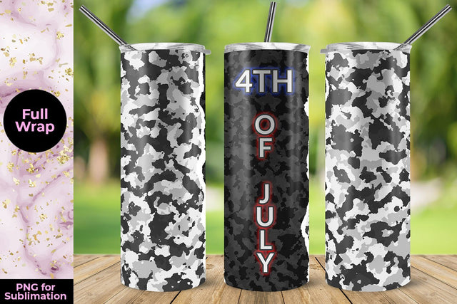 4th of July White Camouflage 20oz Skinny Tumbler Wrap Template Sublimation Sublimatiz Designs 