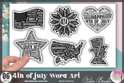 4th of July Word Art Sticker Bundle Sublimation DESIGNS DARK 