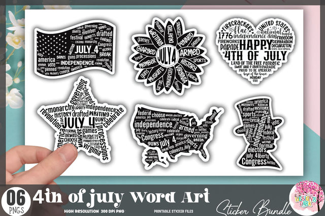 4th of July Word Art Sticker Bundle Sublimation DESIGNS DARK 