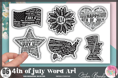 4th of July Word Art Sticker Bundle Sublimation DESIGNS DARK 