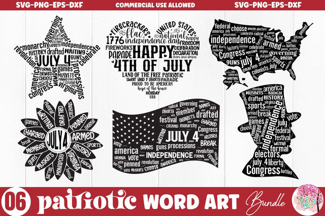 4th of July Word Art SVG Bundle SVG DESIGNS DARK 