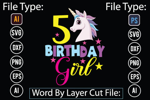 5 Birthday Girl SVG Cut File SVGs,quotes-and-sayings,food-drink mini-bundles,print-cut,on-sale Sublimation or Vinyl Shirt Design SVG DesignPlante 503 