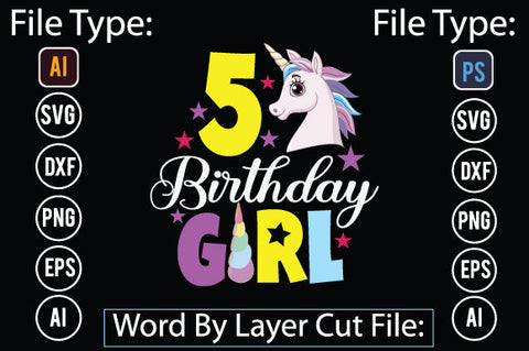 5 Birthday Girl SVG Cut File SVGs,quotes-and-sayings,food-drink mini-bundles,print-cut,on-sale Sublimation or Vinyl Shirt Design SVG DesignPlante 503 