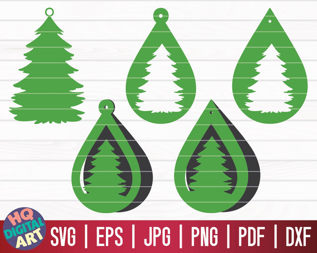 5 Christmas Tree Earrings SVG Bundle | Christmas Earrings SVG SVG HQDigitalArt 