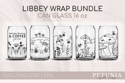 5 Glass Can Designs | Libbey Glass Can 16oz Full Wrap Bundle SVG Petunia Digital Design 