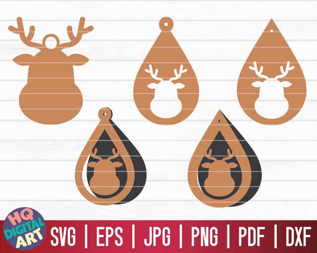 5 Reindeer Earrings SVG Bundle | Christmas Earrings SVG SVG HQDigitalArt 