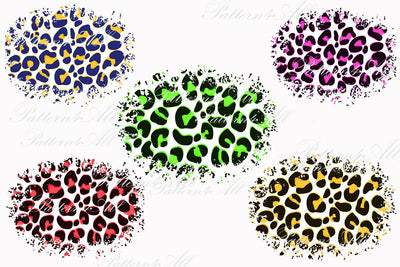 5 Splatter Colors Cheetah Pack, Sublimation for element,Distress Cheetah Background,Leopard Print Pattern,Distressed White bleach effect PNG Sublimation ArtStudio 