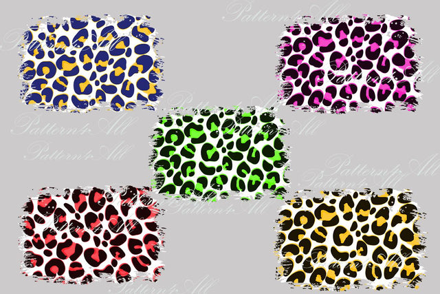 5 Splatter Colors Cheetah Pack, Sublimation for element,Distress Cheetah Background,Leopard Print Pattern,White bleach effect PNG Sublimation ArtStudio 