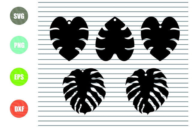 5 Styles Monstera Leaf Earring Svg, Monstera Leaf Earring Template Cut File Diy - SVG, PNG, DXF- Cricut, Sihouette Cameo, craft, summer, earrings, tropical, leaf, leather SVG Artstoredigital 