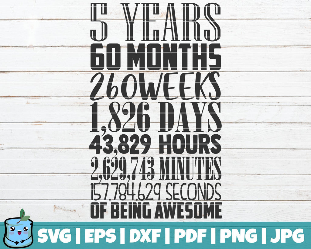 5 Years In Months Weeks Days Hours Minutes Seconds - So Fontsy