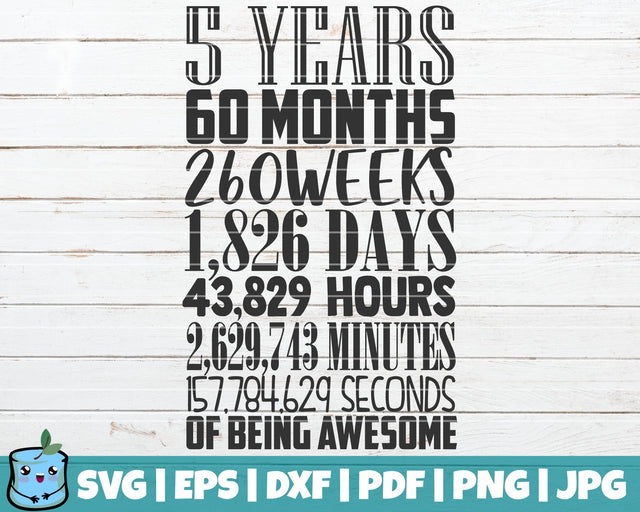 5 Years In Months Weeks Days Hours Minutes Seconds SVG MintyMarshmallows 