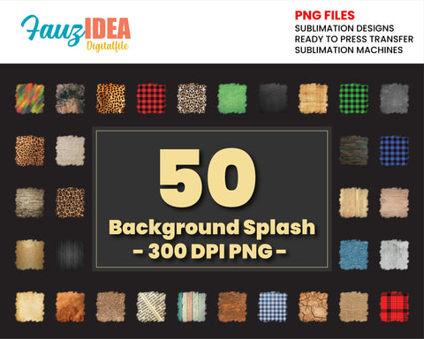 50 Background Splash PNG sublimation design Bundle - Printable - Print and Transfer - PNG Transparent - Element Collection Sublimation Fauz 