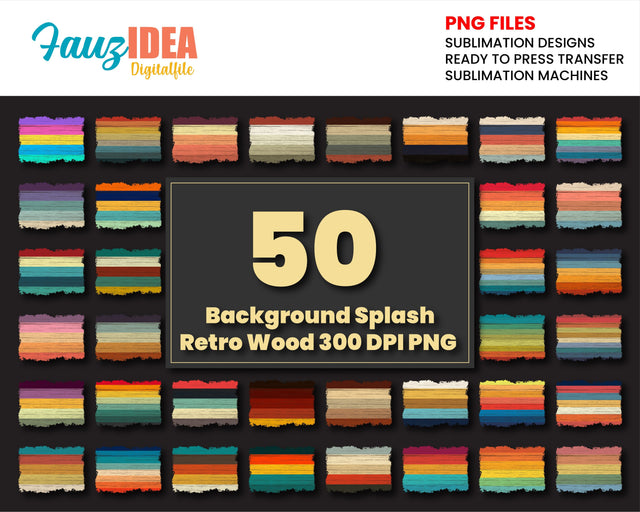 50 Background Splash Retro Wood PNG sublimation design Bundle - Printable - Print and Transfer - PNG Transparent - Element Collection Sublimation Fauz 