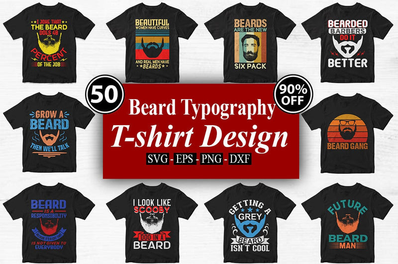 50 Beard Typography T-shirt Design Bundle-Trendy Pod Best T-Shirt Design Bundle SVG Svgcraft 