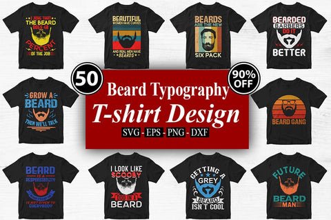 50 Beard Typography T-shirt Design Bundle-Trendy Pod Best T-Shirt Design Bundle SVG Svgcraft 