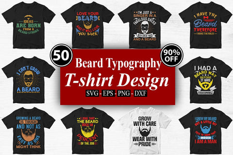 50 Beard Typography T-shirt Design Bundle-Trendy Pod Best T-Shirt Design Bundle SVG Svgcraft 