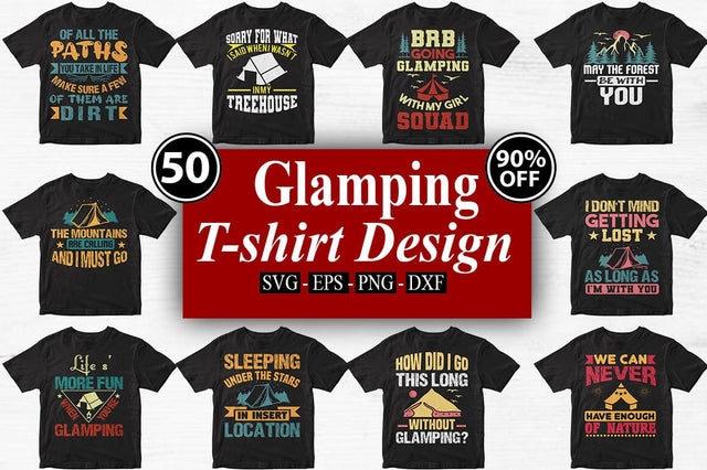 50 Glamping Typography T-shirt Design Bundle-Trendy Pod Best T-Shirt Design Bundle SVG Svgcraft 