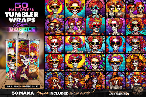 50 Halloween Mom Tumbler Wraps Bundle | Stained glass Sublimation The Vintage Signs Shop 