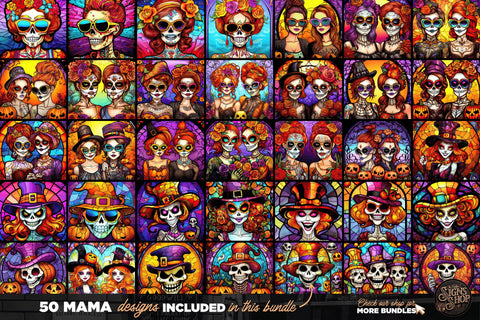 50 Halloween Mom Tumbler Wraps Bundle | Stained glass Sublimation The Vintage Signs Shop 