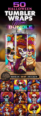 50 Halloween Mom Tumbler Wraps Bundle | Stained glass Sublimation The Vintage Signs Shop 