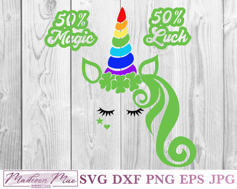 50 Percent Magic 50 Percent Luck Saint Patrick's Unicorn Svg SVG Madison Mae Designs 