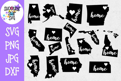 50 States Home with Heart Bundle SVG ShootingStarSVG 