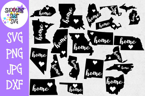 50 States Home with Heart Bundle SVG ShootingStarSVG 