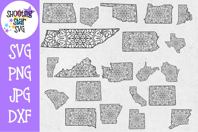 50 States Mandala SVG Bundle SVG ShootingStarSVG 