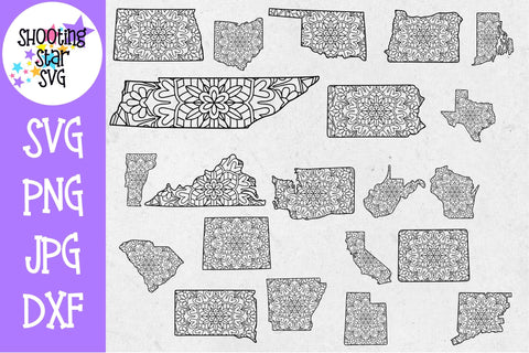 50 States Mandala SVG Bundle SVG ShootingStarSVG 