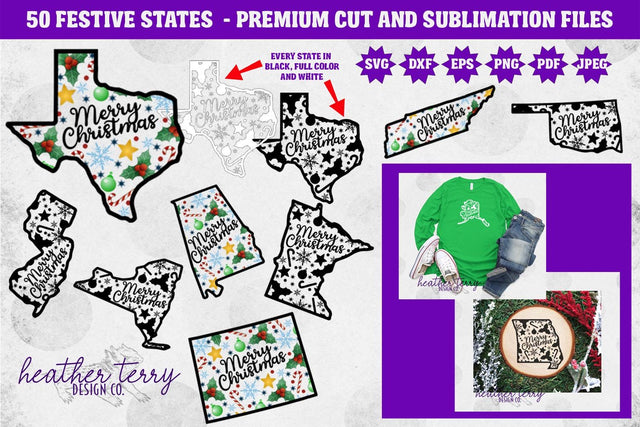 50 States of America Christmas SVG PNG Sublimation Bundle SVG Heather Terry Design Co. 