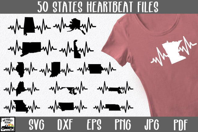 50 States SVG Bundle - Heartbeat US State Bundle SVG Old Market 