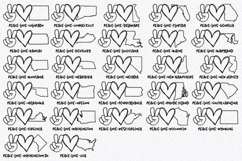 50 States SVG Bundle - Peace Love US State Bundle SVG Old Market 