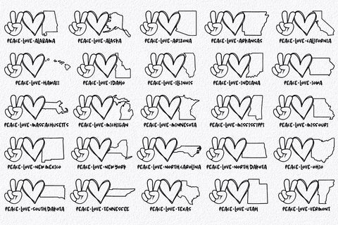 50 States SVG Bundle - Peace Love US State Bundle SVG Old Market 