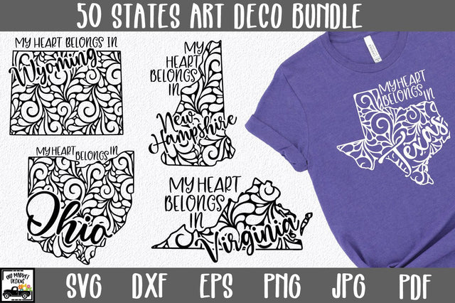 50 States SVG Bundle - US State SVG Cut Files - Art Deco SVG Designs SVG Old Market 