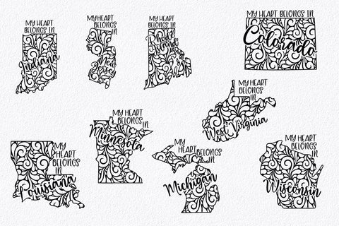 50 States SVG Bundle - US State SVG Cut Files - Art Deco SVG Designs SVG Old Market 