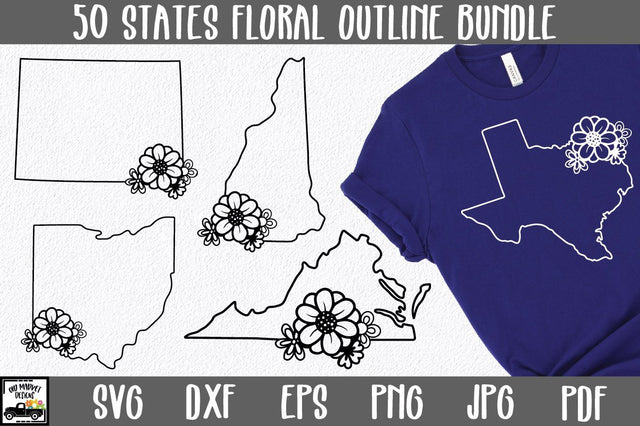 50 States SVG Bundle - US States Floral Outline Bundle SVG Old Market 