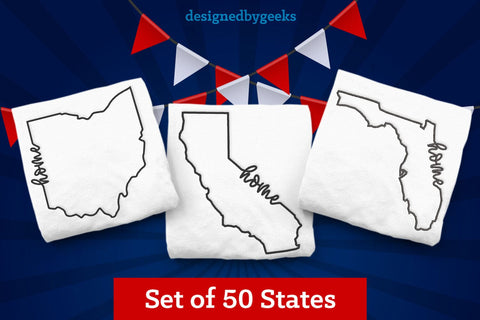 50 US States Home State Outline Embroidery Design Bundle Embroidery/Applique DESIGNS Designed by Geeks 