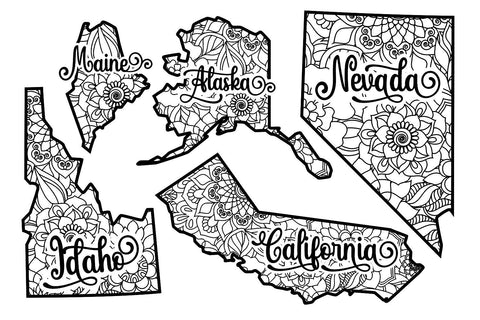 50 USA MAPS MANDALA with CITY NAME SVG Mozarella 