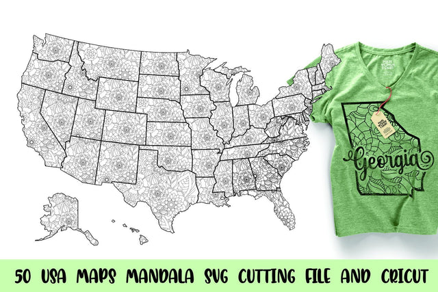 50 USA MAPS MANDALA with CITY NAME SVG Mozarella 