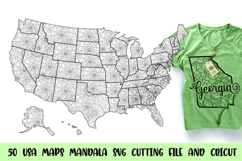 50 USA MAPS MANDALA with CITY NAME SVG Mozarella 