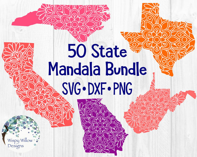 50 USA States Floral Mandala Bundle SVG Wispy Willow Designs 