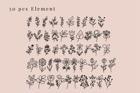50 Vector Line Art Botanical Elements SVG Masyafi Studio 